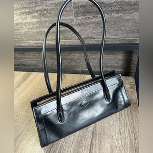 Vintage THE TREND Premium Leather Baguette Shoulder Bag Black Made in Italy 12”